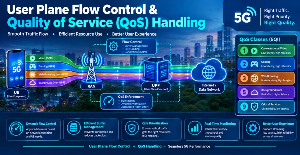 5G User Plane Flow and QoS Infographic