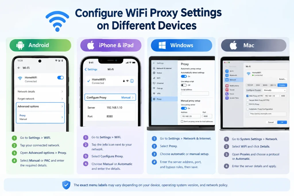 Configure WiFi Proxy Settings Across Devices