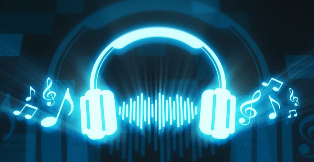 Music waveform and Python code showing music feature extraction process