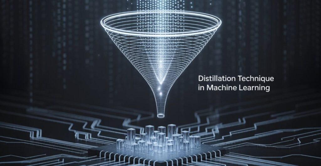 Diagram showing teacher-student model in machine learning distillation technique